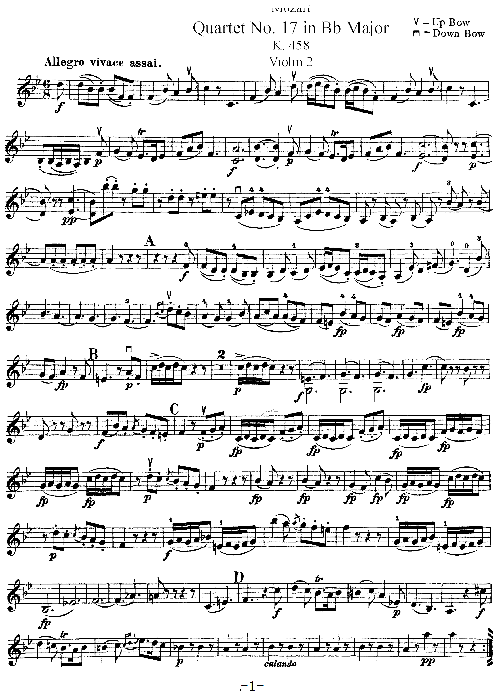 Mozart Quartet No 17 in Bb Major K 458 Violin 2(ʮּ)1