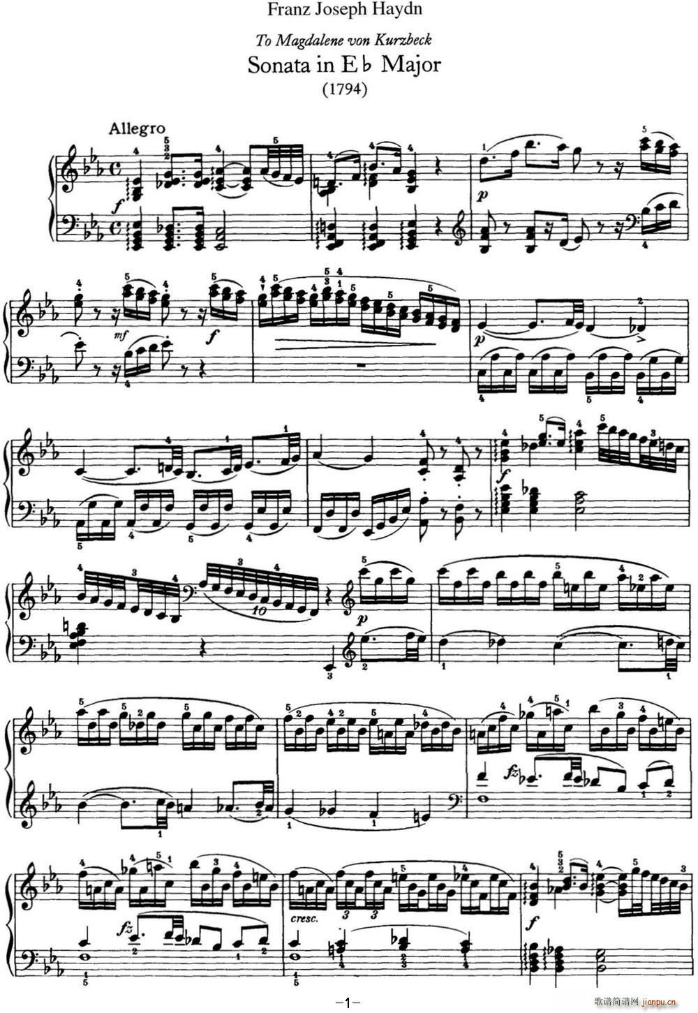 D Q Hob XVI 52 in E flat major(V)1