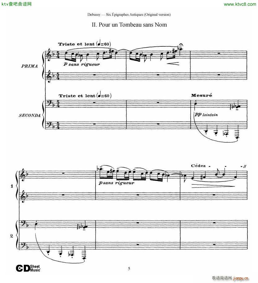 Debussy Six pigraphes Antiques 2 Piano s(V)5