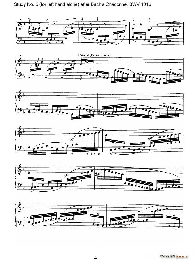 Bach Brahms BWV1016 Chaconne as Etude 5 left hand(V)7