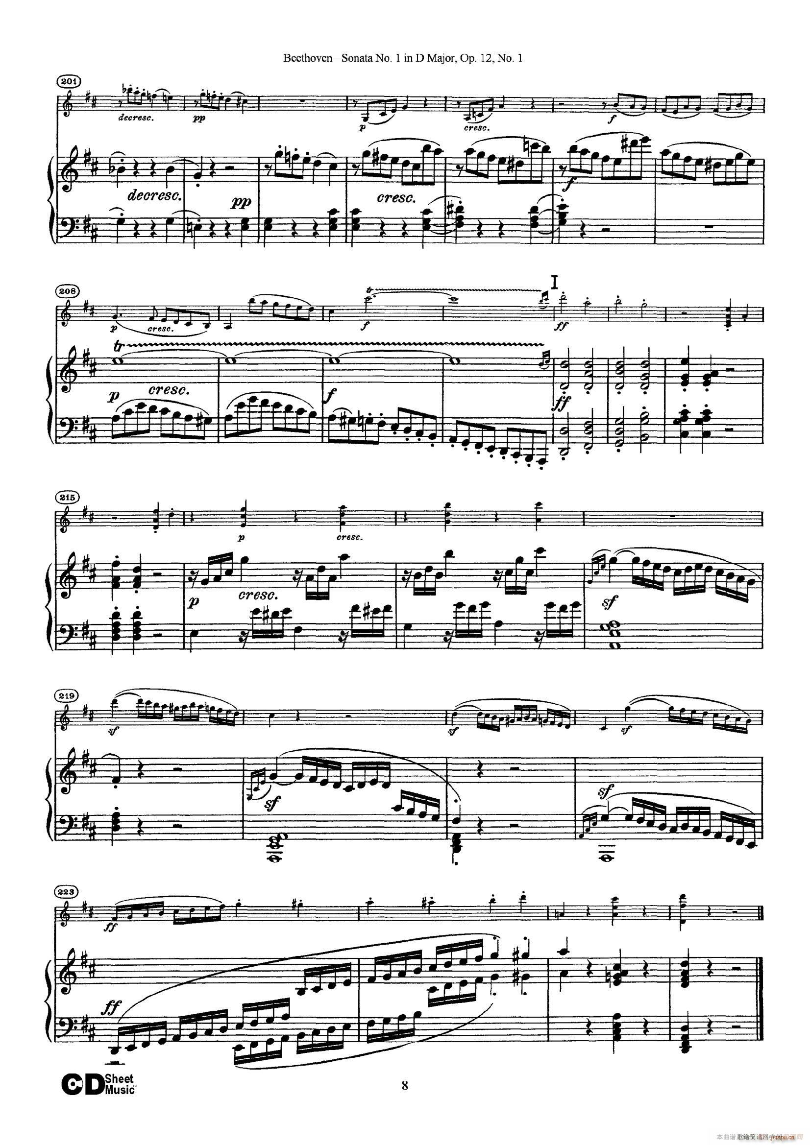 D{һСQ Sonata No 1 in D Major Op 12 No 1 ٰ(V)8