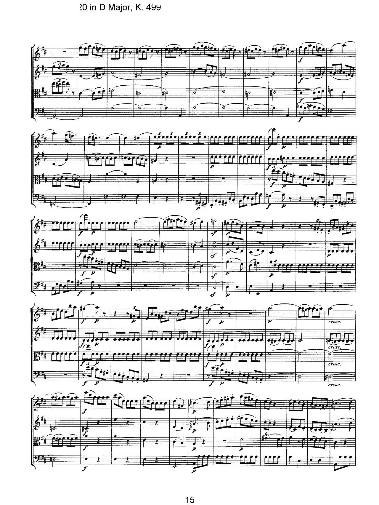 Mozart Quartet No 20 in D Major K 499(V)15
