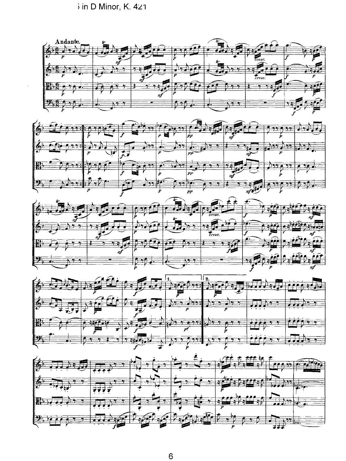 Mozart Quartet No 15 in D Minor K 421(V)6