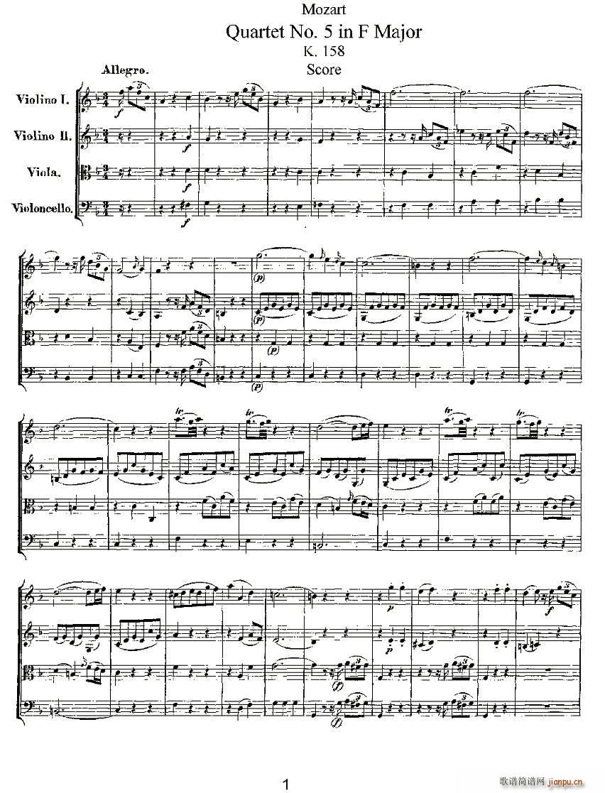 Quartet No 5 in F Major K 158 F{Ҙ(l )(V)1