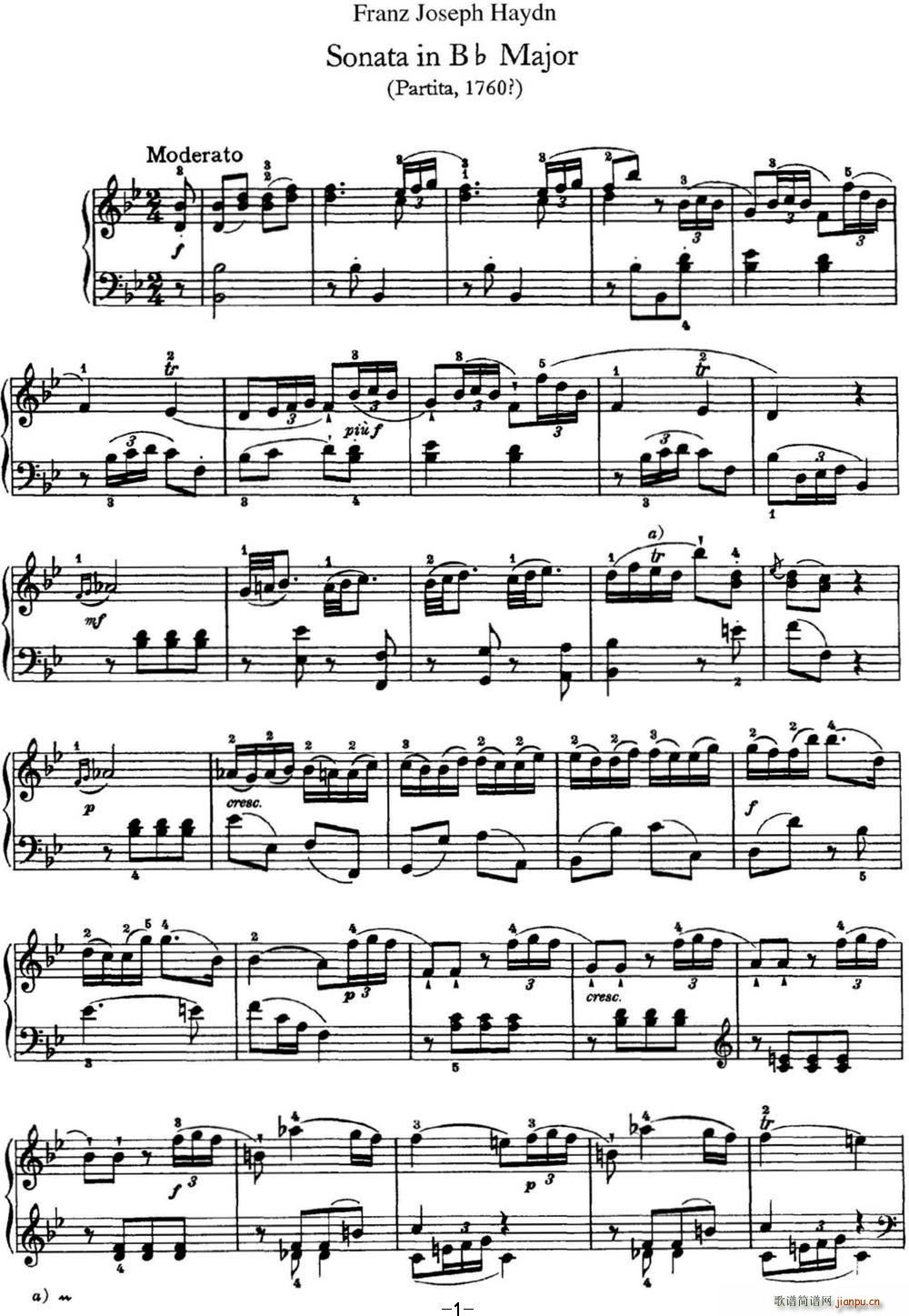 D Q Hob XVI 2 Partita B flat major(V)1