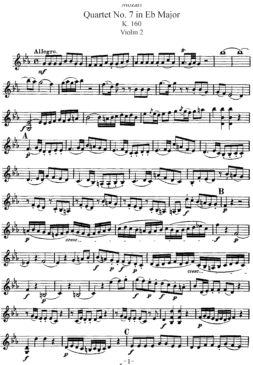 Mozart Quartet No 7 in Eb Major K 160 Violin 2(ʮּ)1