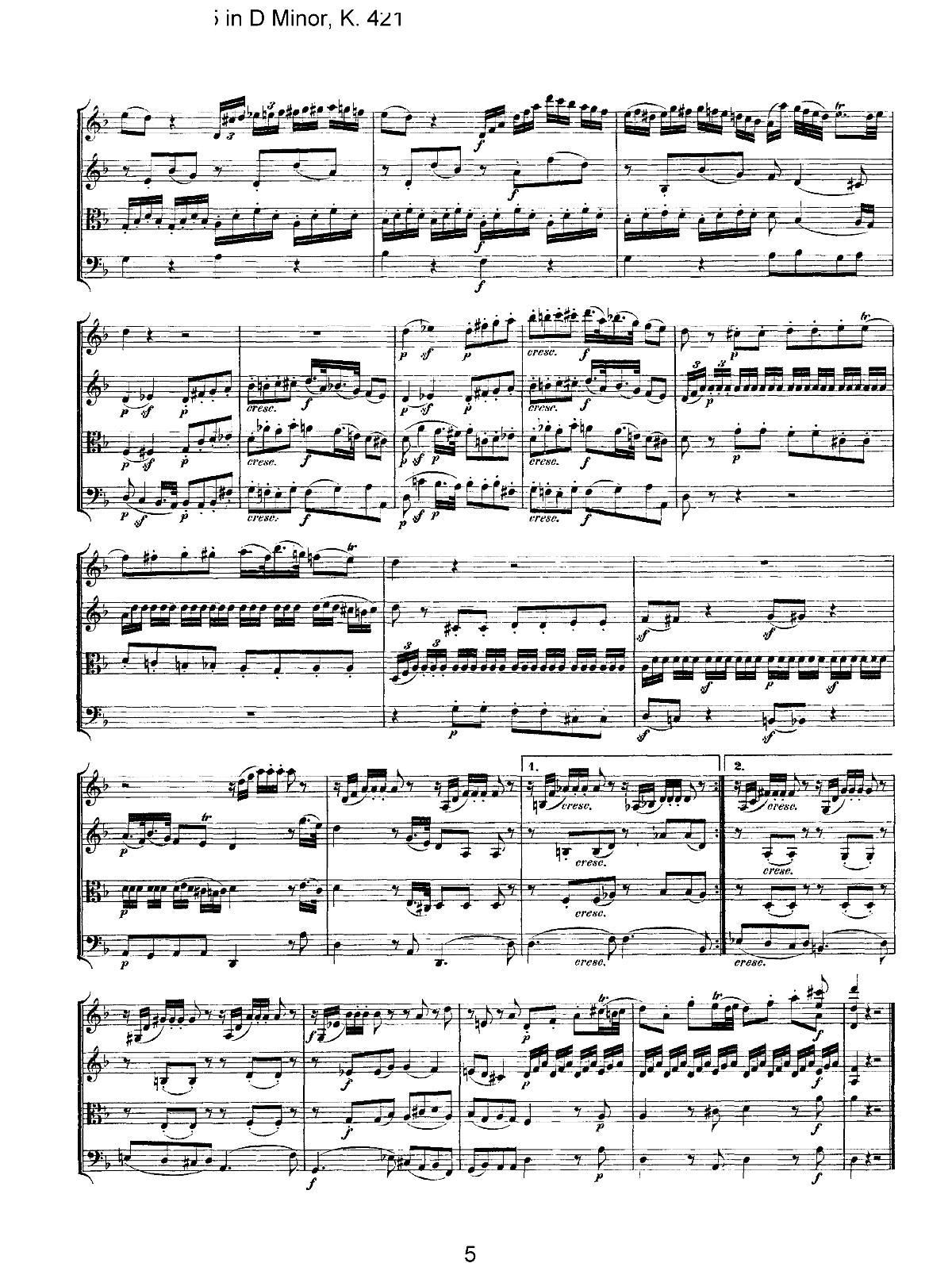 Mozart Quartet No 15 in D Minor K 421(V)5