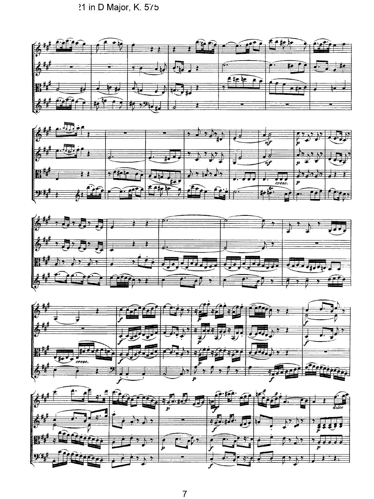 Mozart Quartet No 21 in D Major K 575(V)7