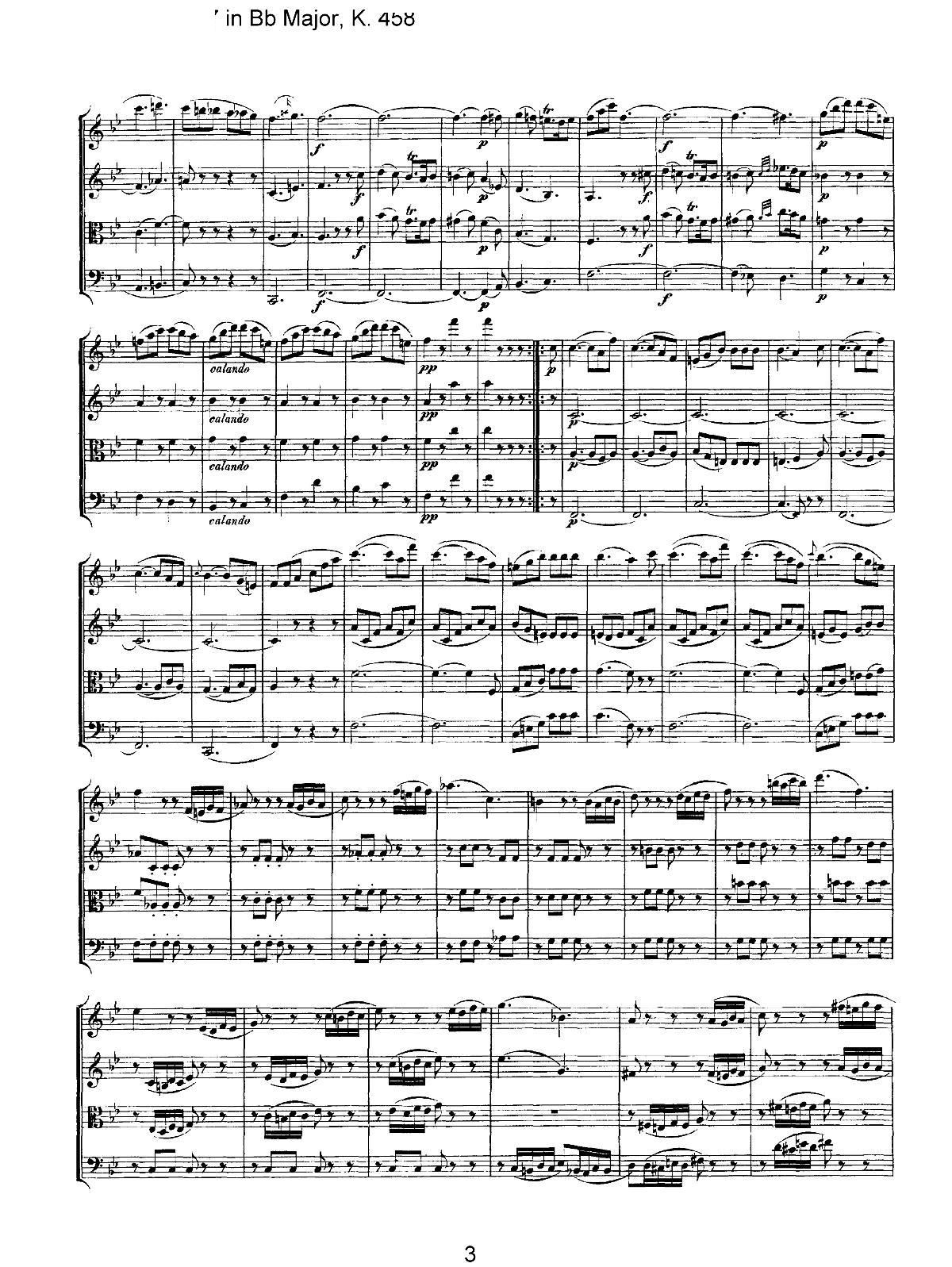 Mozart Quartet No 17 in Bb Major K 458(V)3