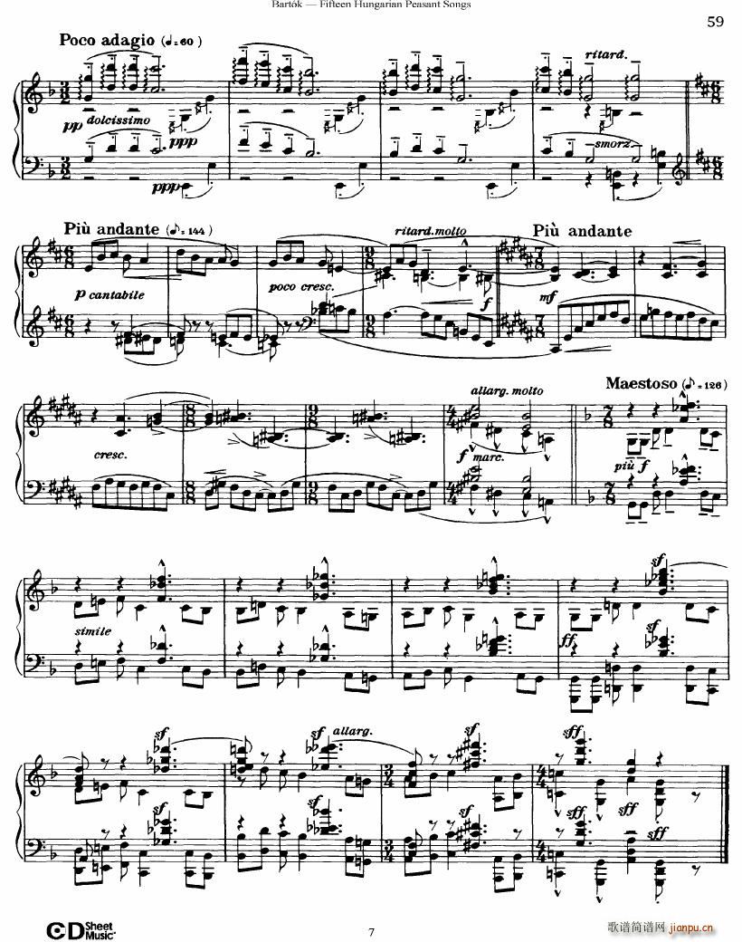 Bartok SZ 71 Fifteen Hungarian Peasant Songs Piano(V)7