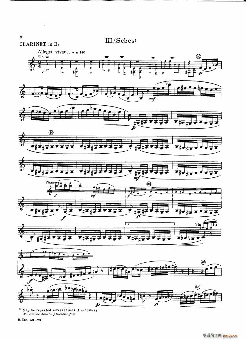 Bartok SZ 111 Contrasts clarinets A and Bb(V)8