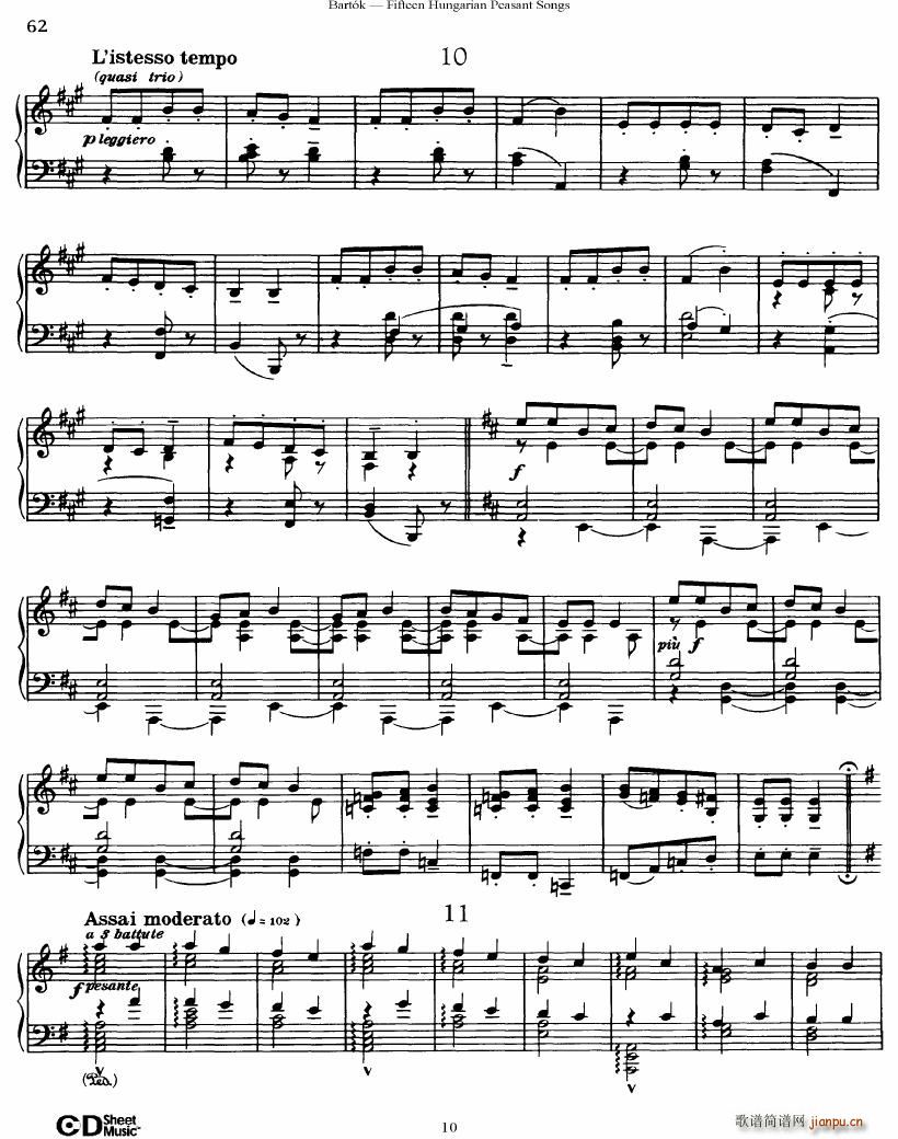 Bartok SZ 71 Fifteen Hungarian Peasant Songs Piano(V)10