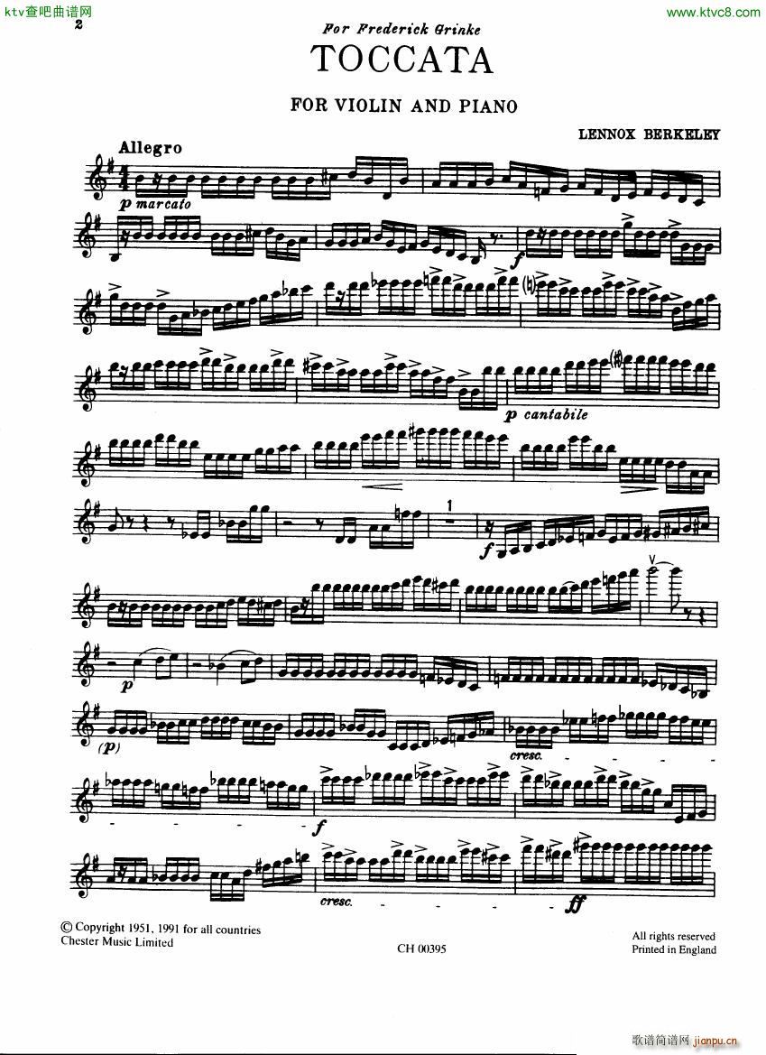 Berkeley Elegy and Toccata Violin and Piano(V)13
