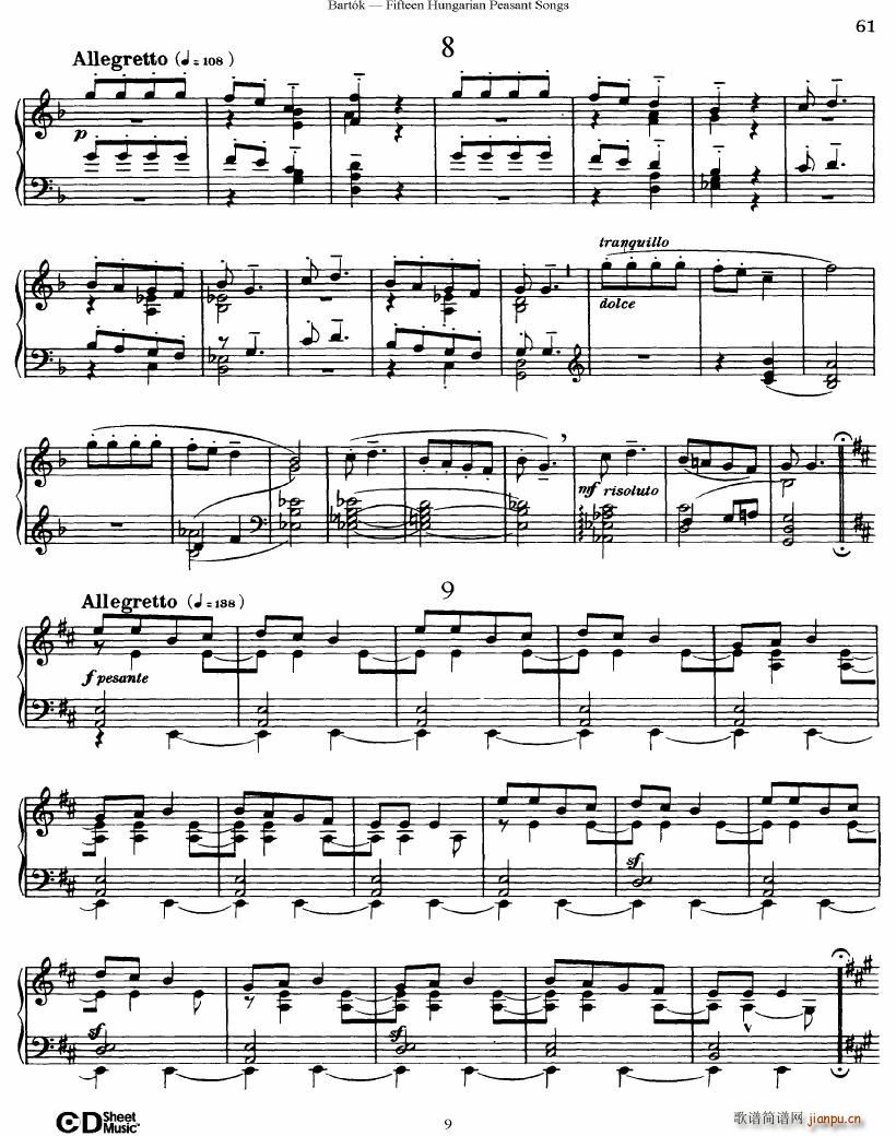 Bartok SZ 71 Fifteen Hungarian Peasant Songs Piano(V)9