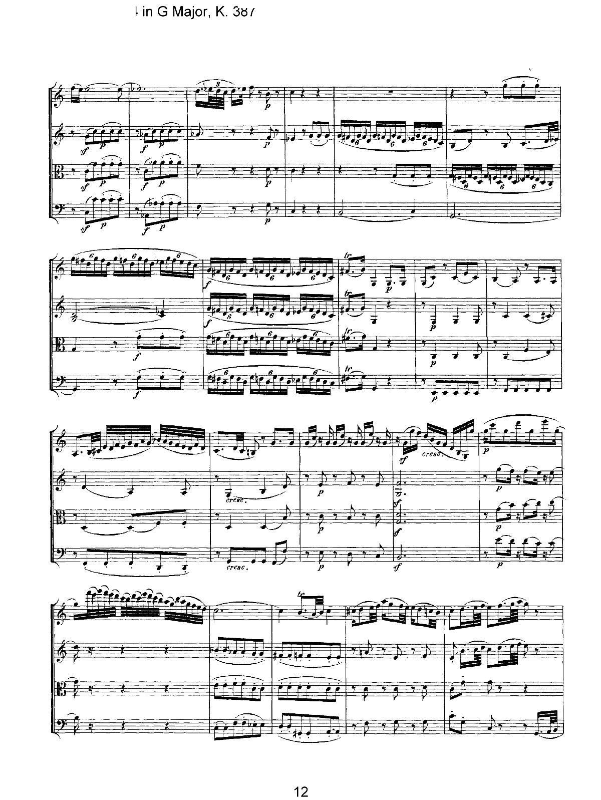 Mozart Quartet No 14 in G Major K 387(V)12