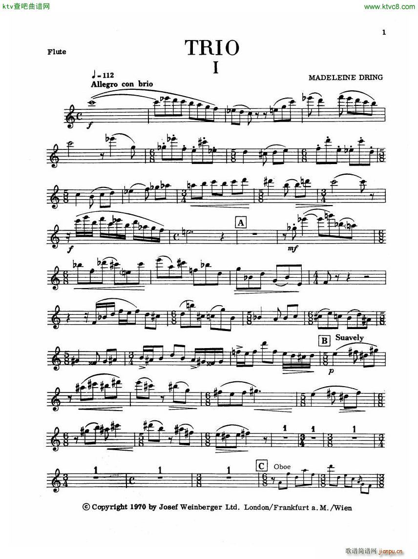 Madeleine Dring Trio For Flute Oboe And Piano(V)1