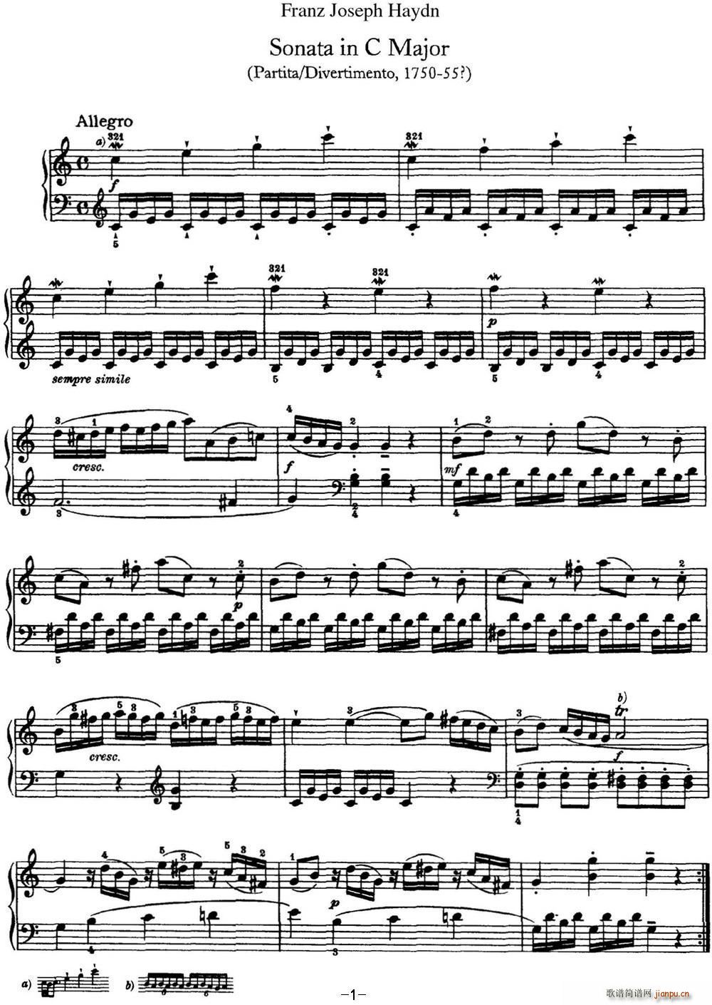 D Q Hob XVI 1 Divertimento C major(V)1