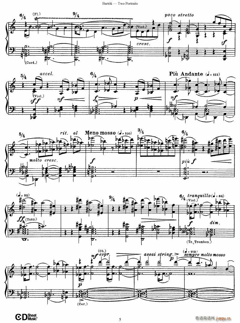 Bartok SZ 37 Two Portraits op 5(V)5