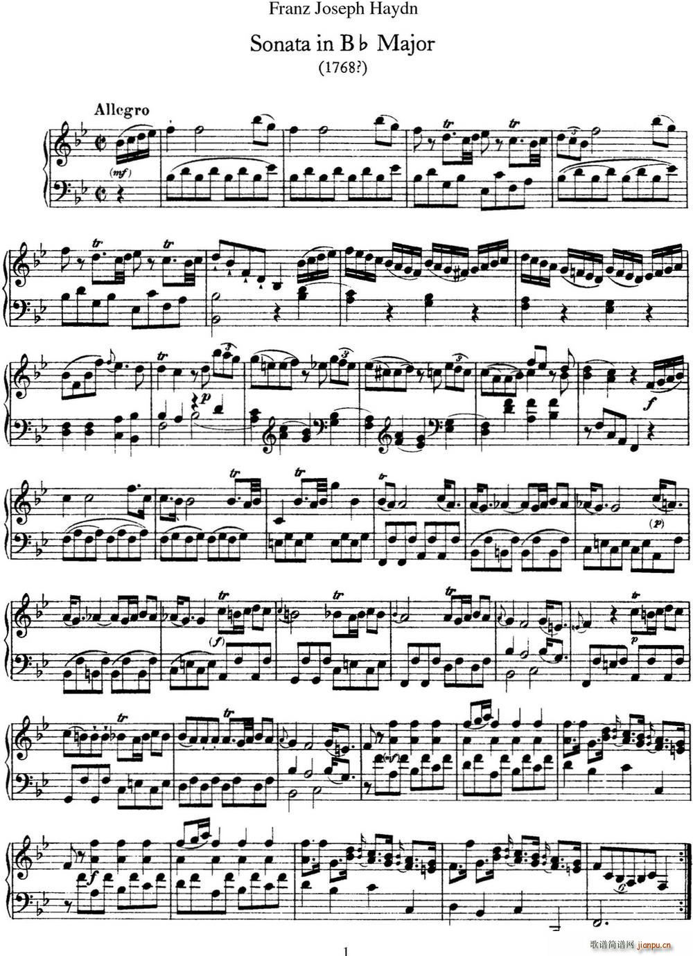 D Q Hob XVI 17 in B flat major(V)1