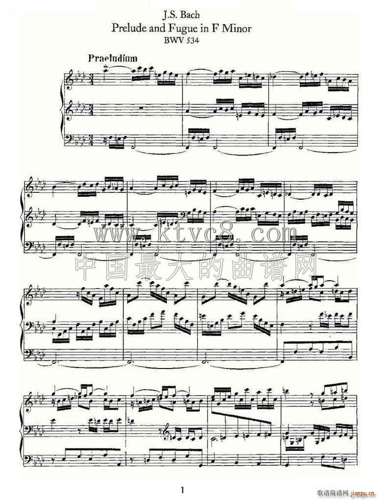 Prelude and Fugue in F Minor BWV 534 L(fng)V(ʮּ)1
