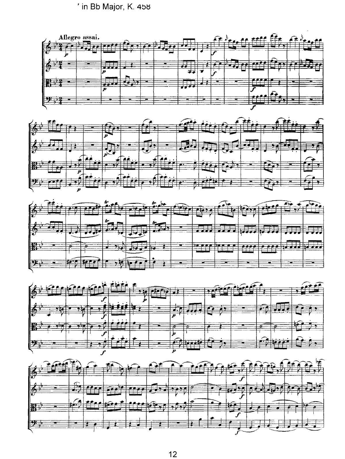 Mozart Quartet No 17 in Bb Major K 458(V)12
