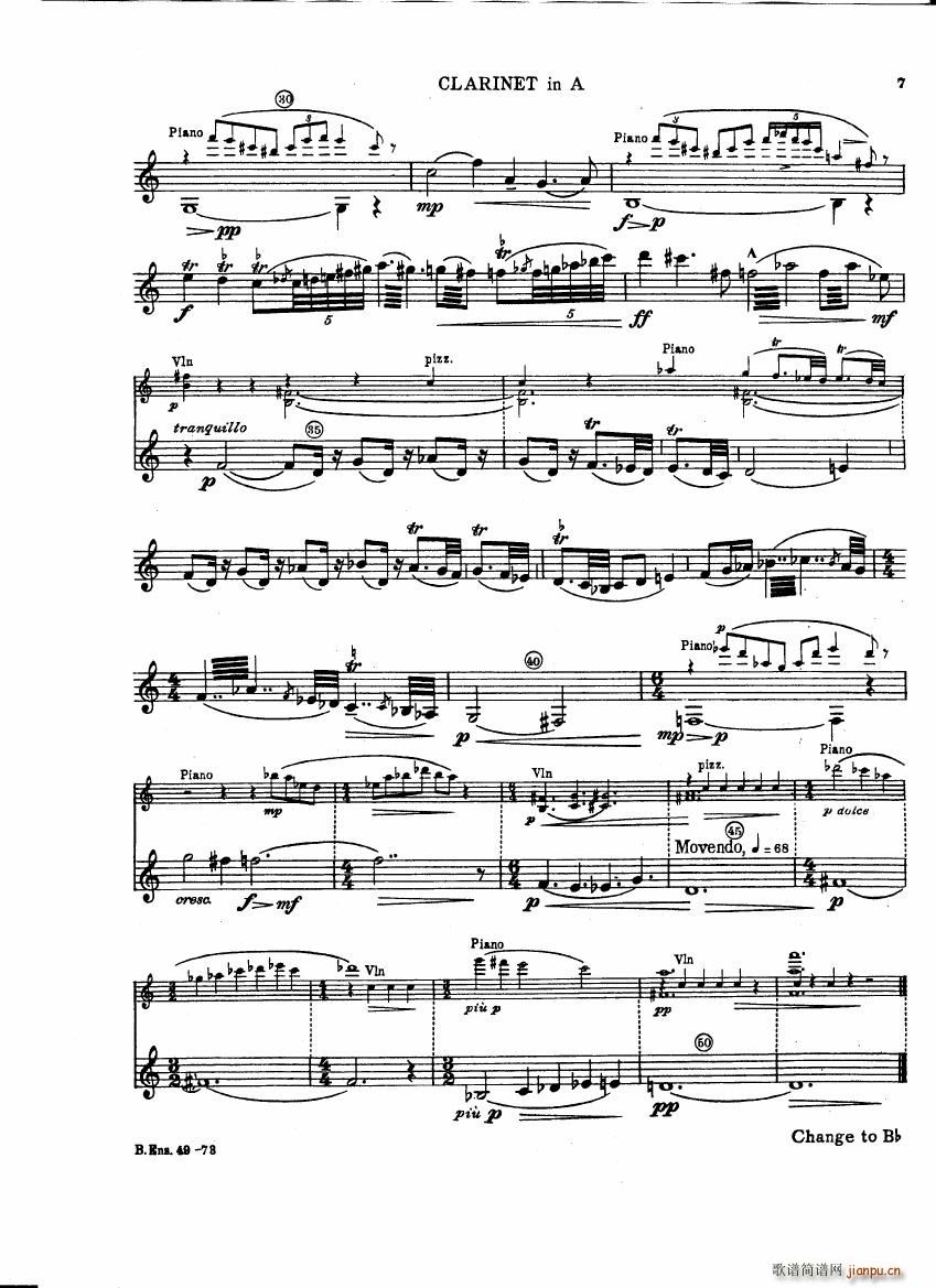 Bartok SZ 111 Contrasts clarinets A and Bb(V)7
