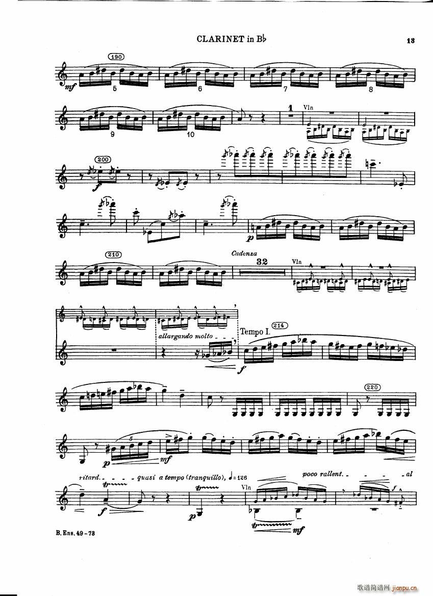 Bartok SZ 111 Contrasts clarinets A and Bb(V)13