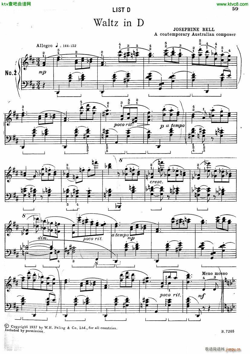 Josephine Bell Waltz in D Major for Piano(V)1