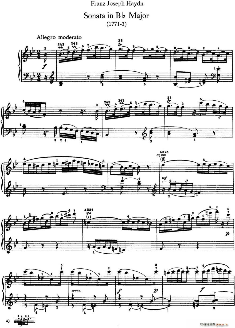 D Q Hob XVI 18 in B flat major(V)1