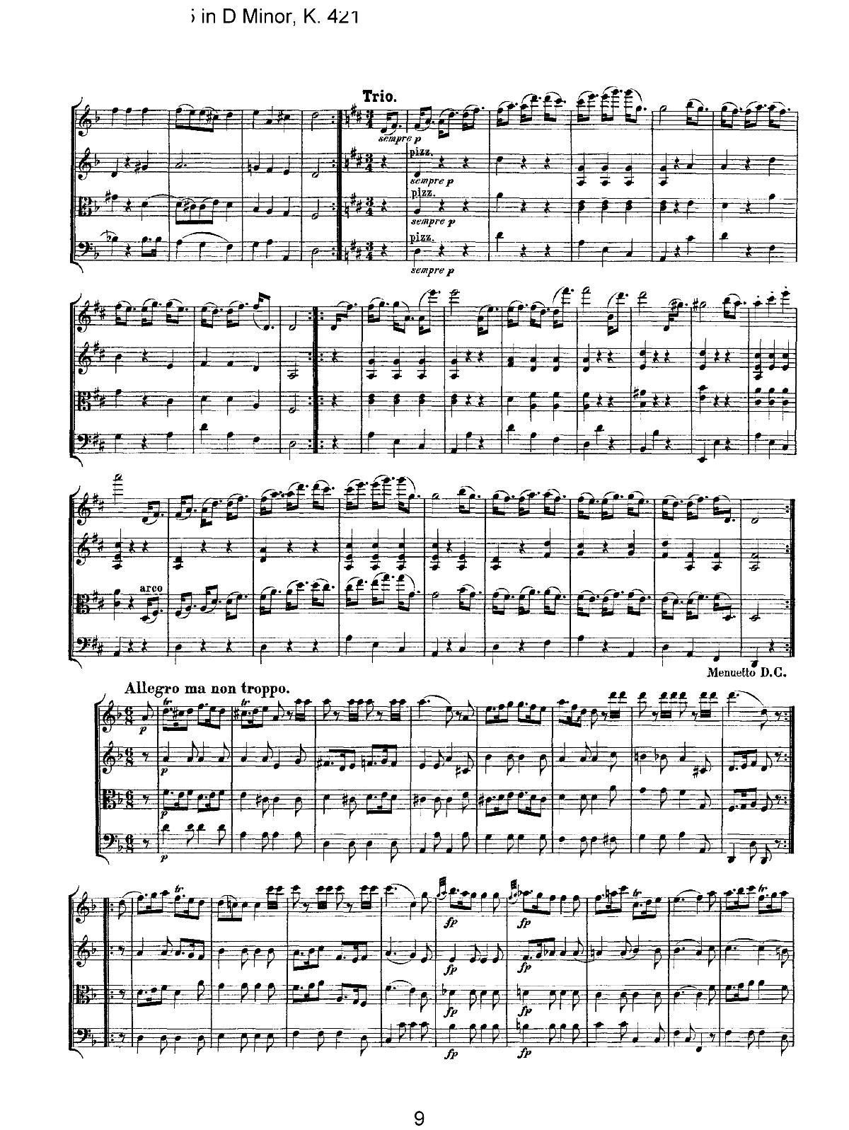 Mozart Quartet No 15 in D Minor K 421(V)9