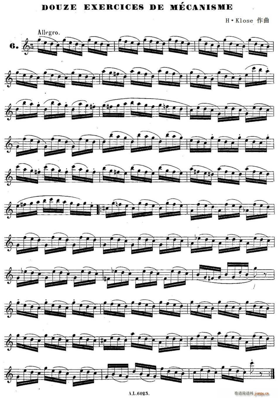 H Klose douze exercices de mecanisme 6(ʮּ)1
