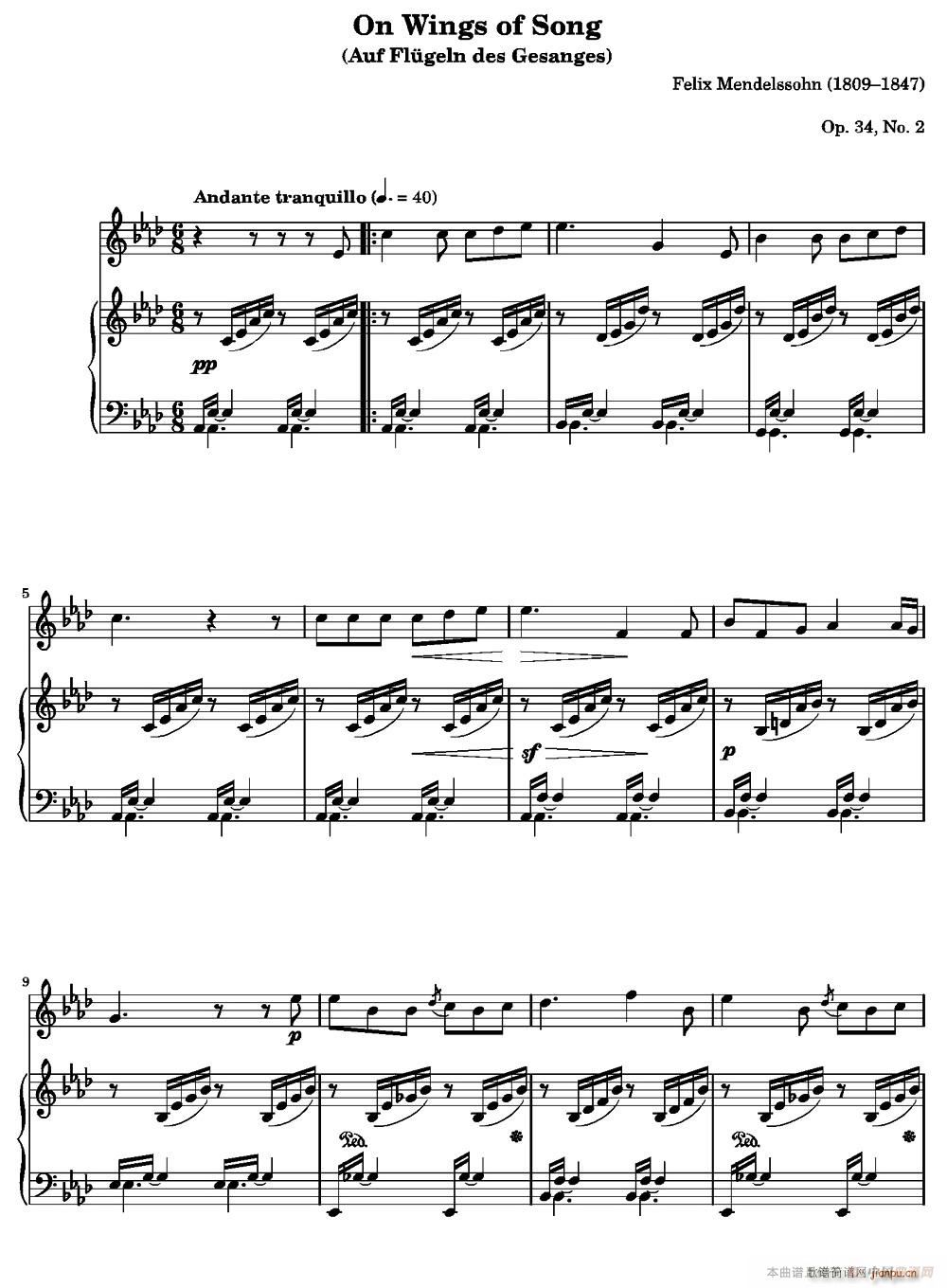 On Wings of Song Op 34 No 2(ѺV)1