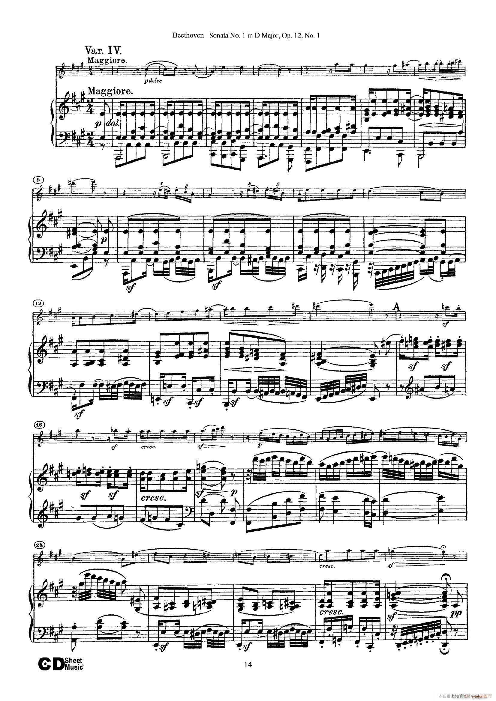 D{һСQ Sonata No 1 in D Major Op 12 No 1 ٰ(V)14
