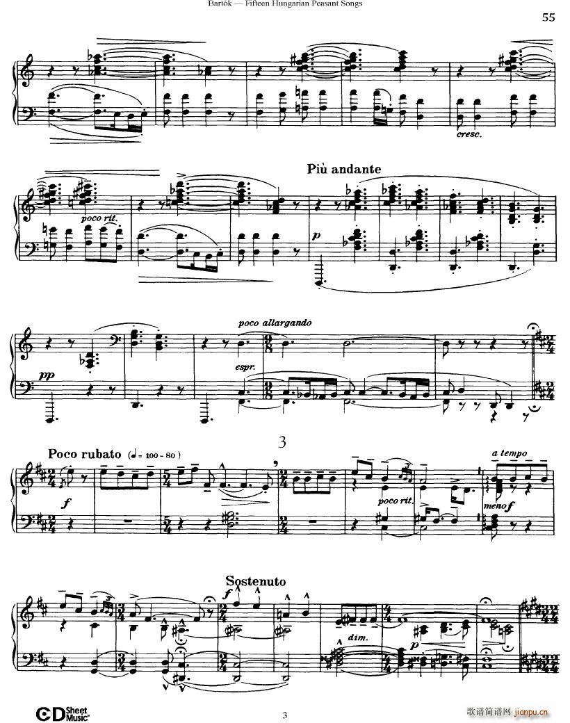 Bartok SZ 71 Fifteen Hungarian Peasant Songs Piano(V)3