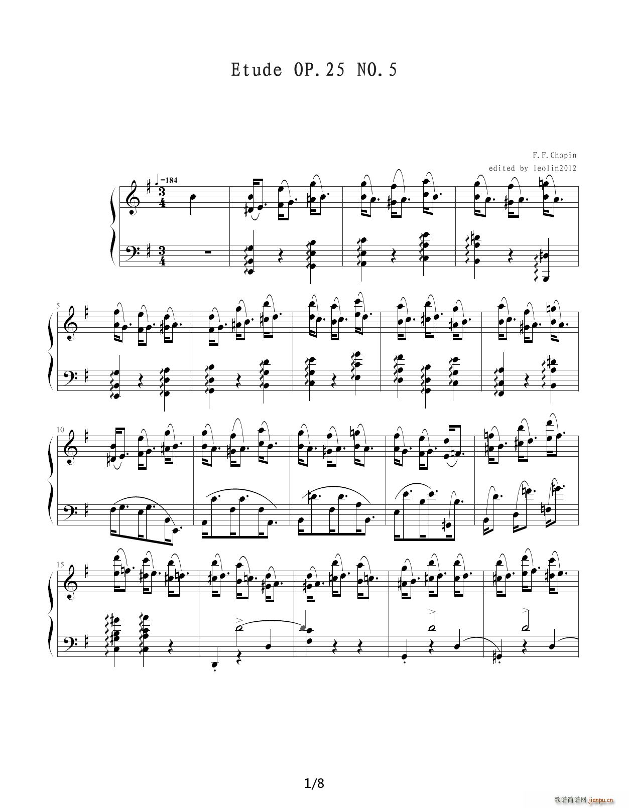 Chopin Ф  Op 25 No 5 S G{(V)1