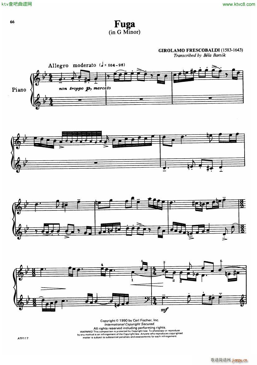 Frescobaldi Arr Bartok Fuga In G Piano Solo(V)1