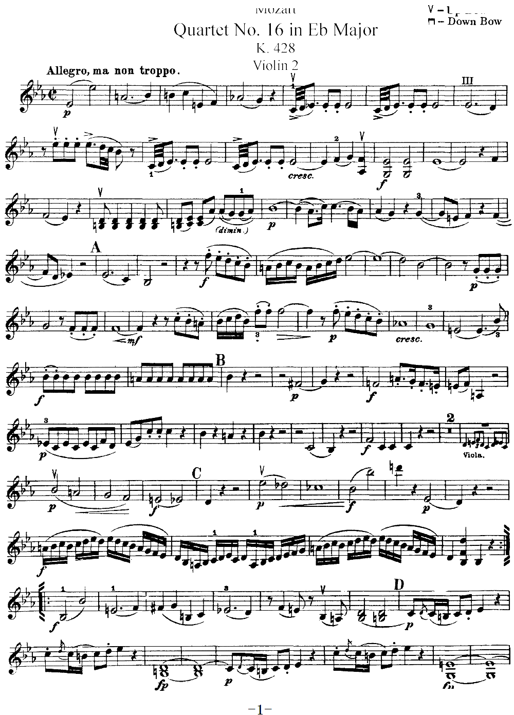 Mozart Quartet No 16 in Eb Major K 428 Violin 2(ʮּ)1