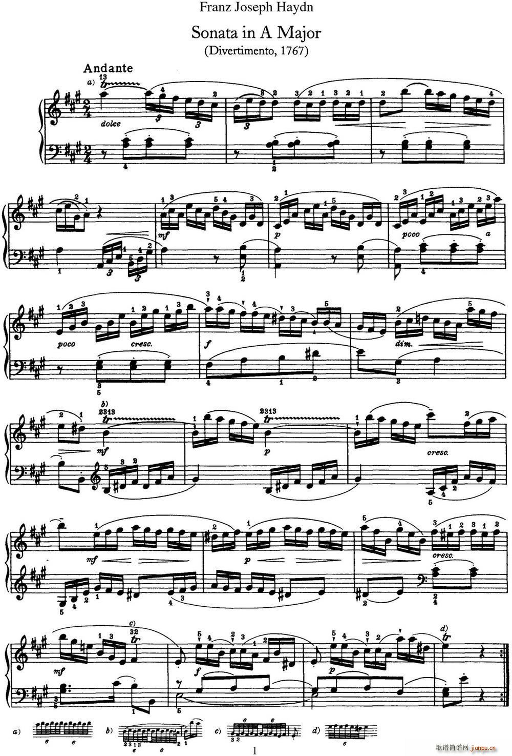 D Q Hob XVI 12 Divertimento A major(V)1