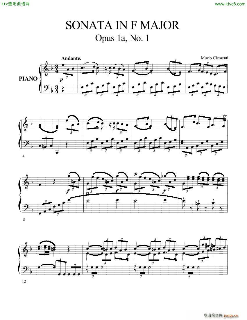 Clementi op 1a No 1 Sonate F major(V)1