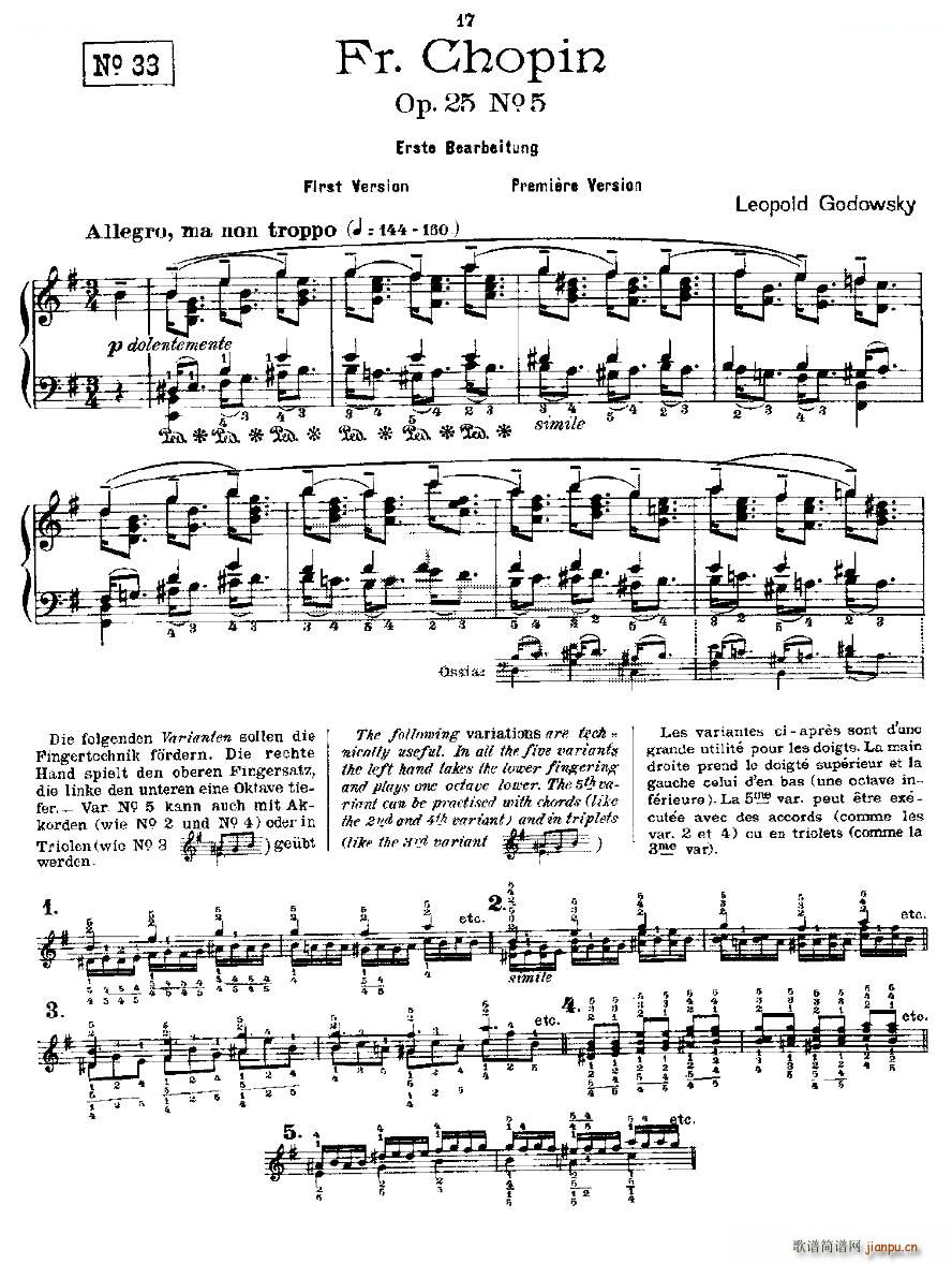 Ф  Fr Chopin Op 25 No5 1(V)1