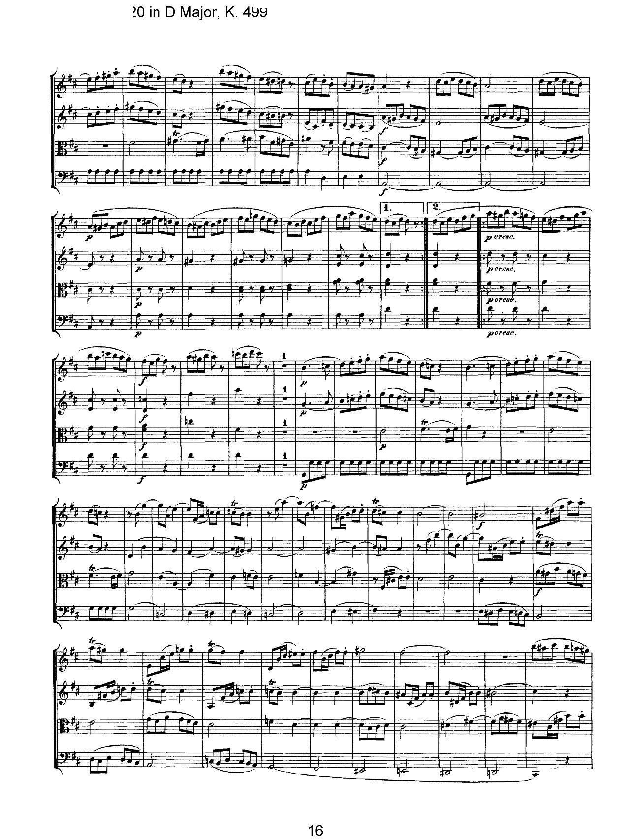 Mozart Quartet No 20 in D Major K 499(V)16