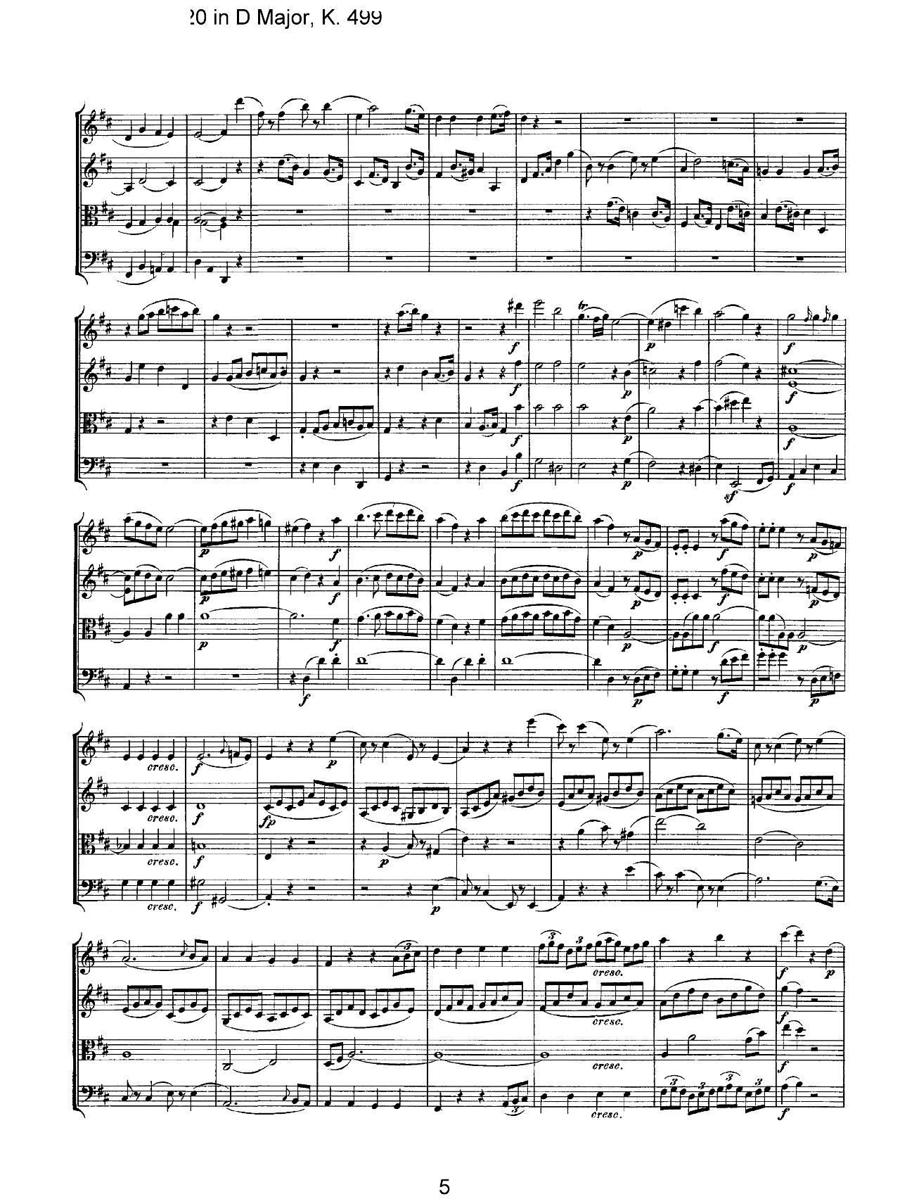 Mozart Quartet No 20 in D Major K 499(V)5
