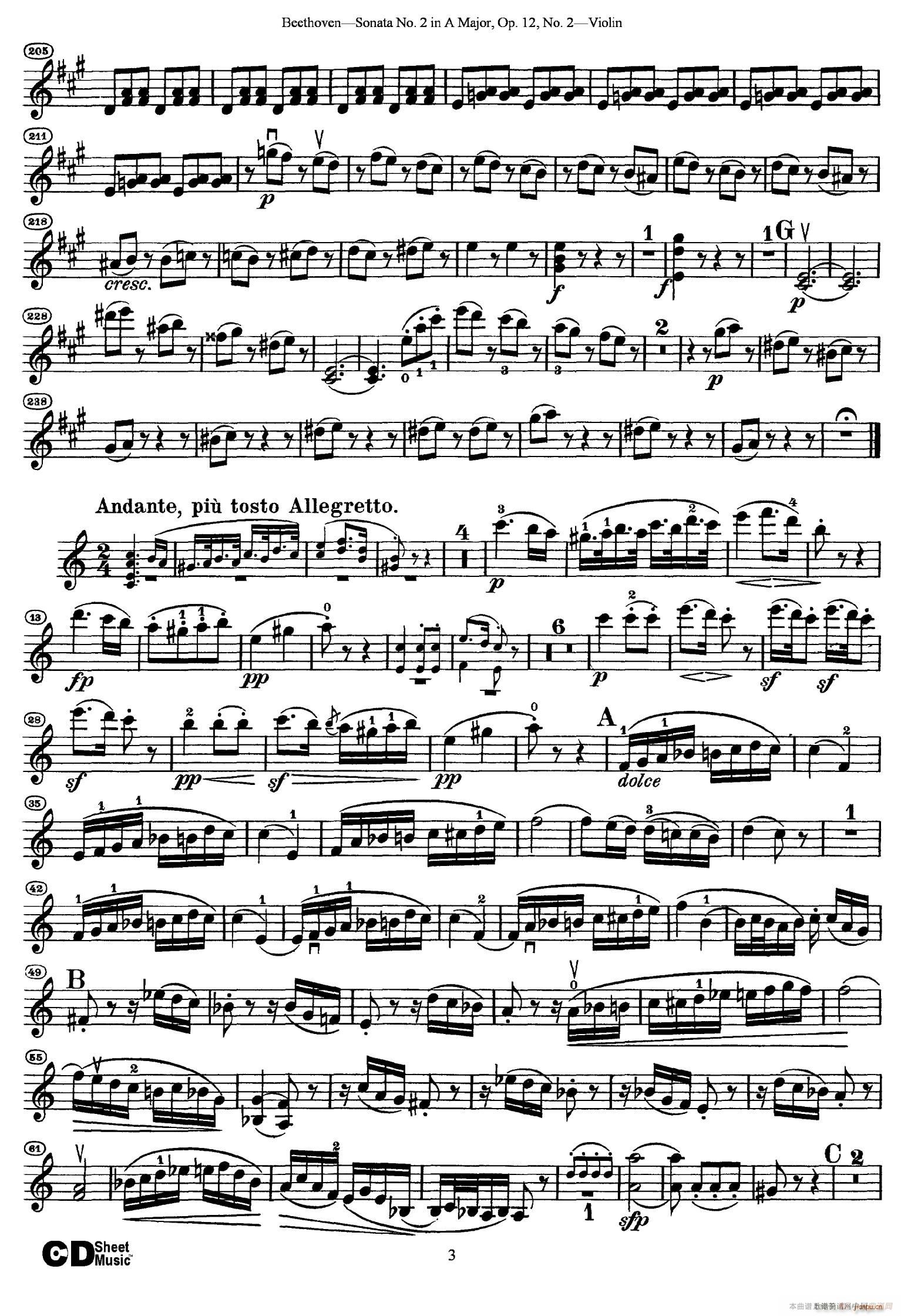 A{ڶСQ Sonata No 2 in A Major Op 12 No 2(СV)3