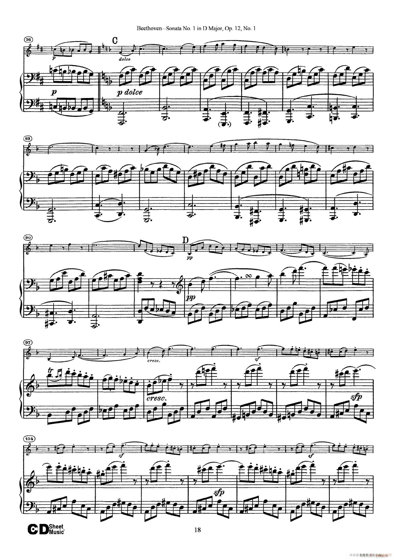 D{һСQ Sonata No 1 in D Major Op 12 No 1 ٰ(V)18