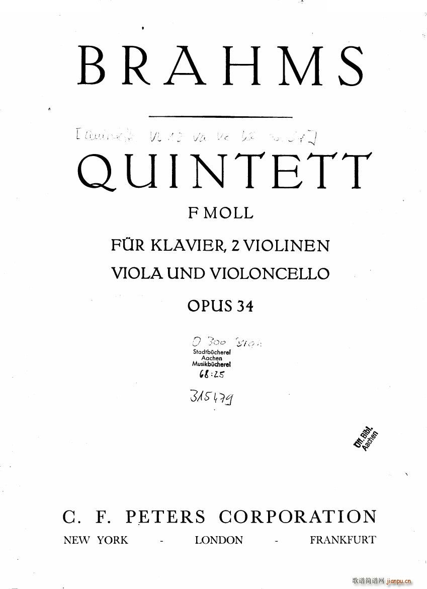 Brahms op 34 Piano Quintet f minor score һ(V)1