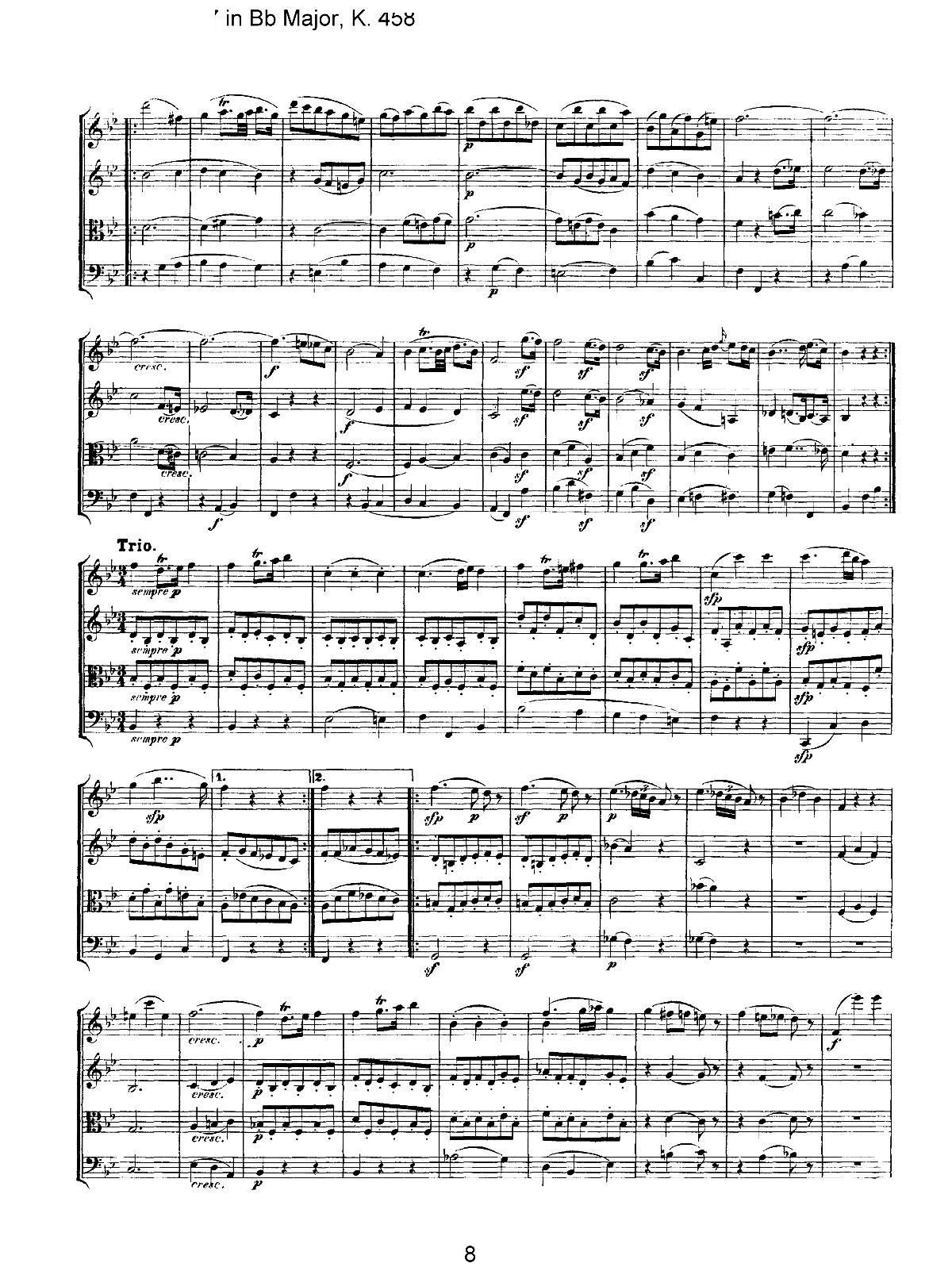Mozart Quartet No 17 in Bb Major K 458(V)8