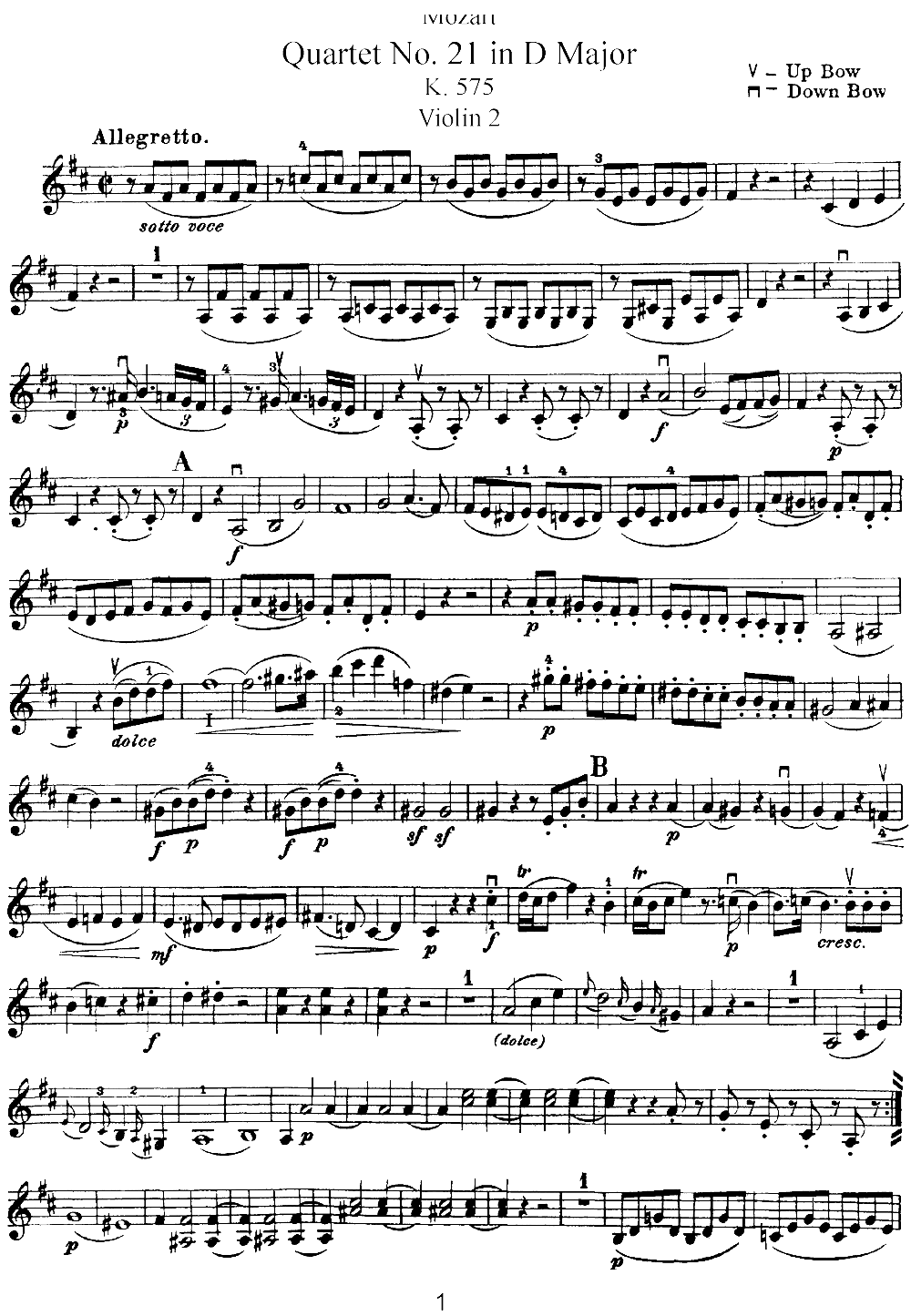 Mozart Quartet No 21 in D Major K 575 Violin 2(ʮּ)1