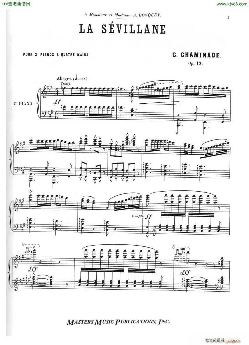 Chaminade Cecil La Sevillane for 2 pianos 4 hands(V)1