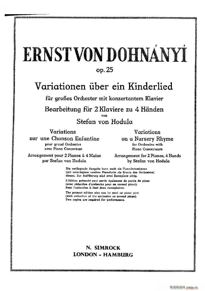 Dohnanyi Variations Nursery Rhyme Op25 һ(V)1
