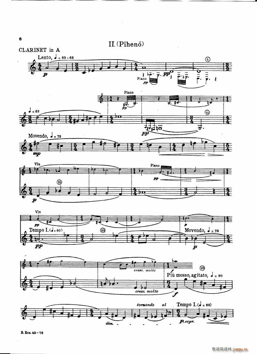 Bartok SZ 111 Contrasts clarinets A and Bb(V)6